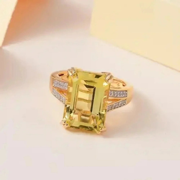 Ouro Verde Quartz & Natural White Zircon Ring. - Picture 5 of 8